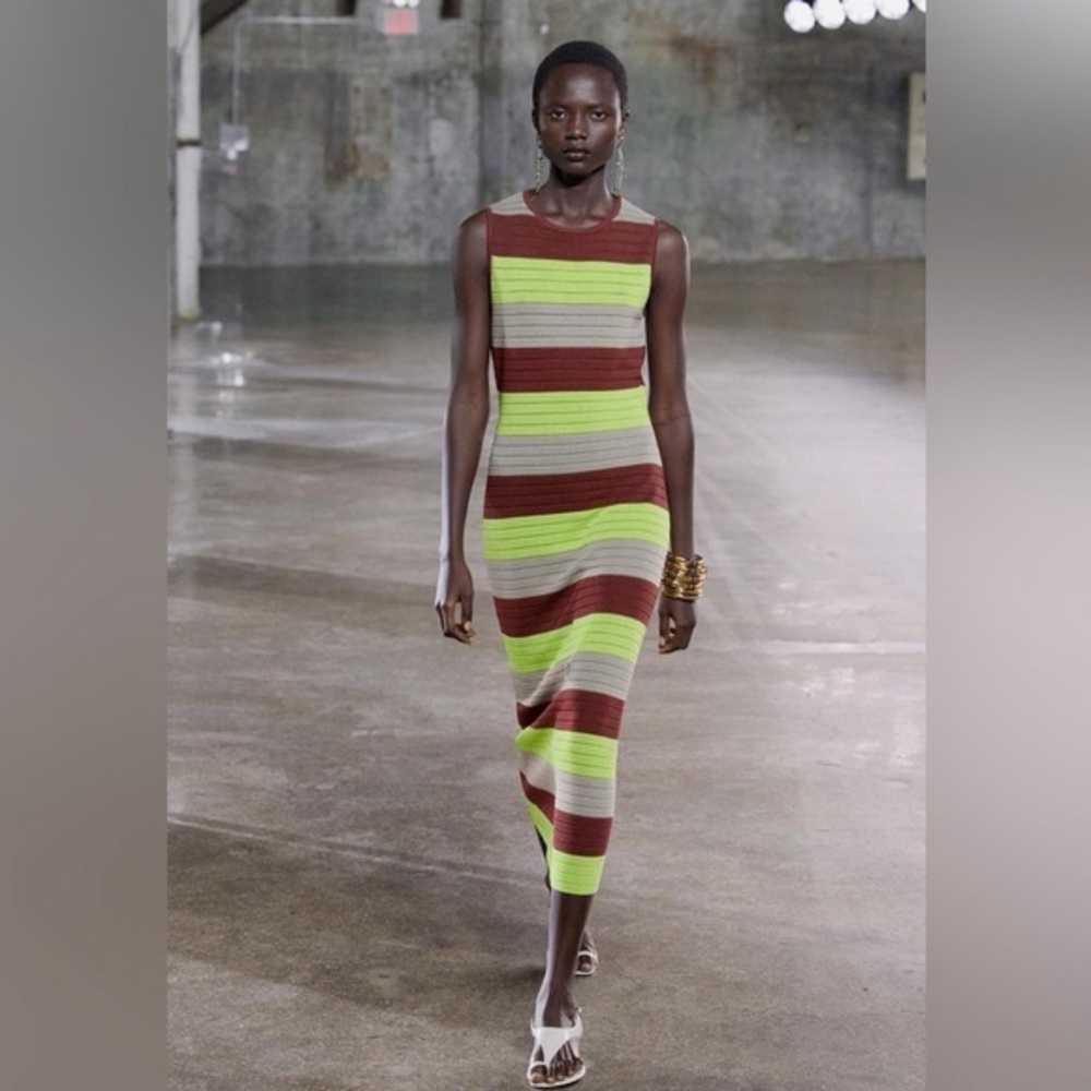 Zara Sleeveless Midi Dress in Lime, Burgundy & Taupe